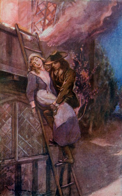 Man Rescuing a Woman from a Fire in the 17th Century by English School